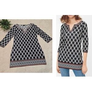 White House Black Market Geometric Black and White Tunic, Size Medium
